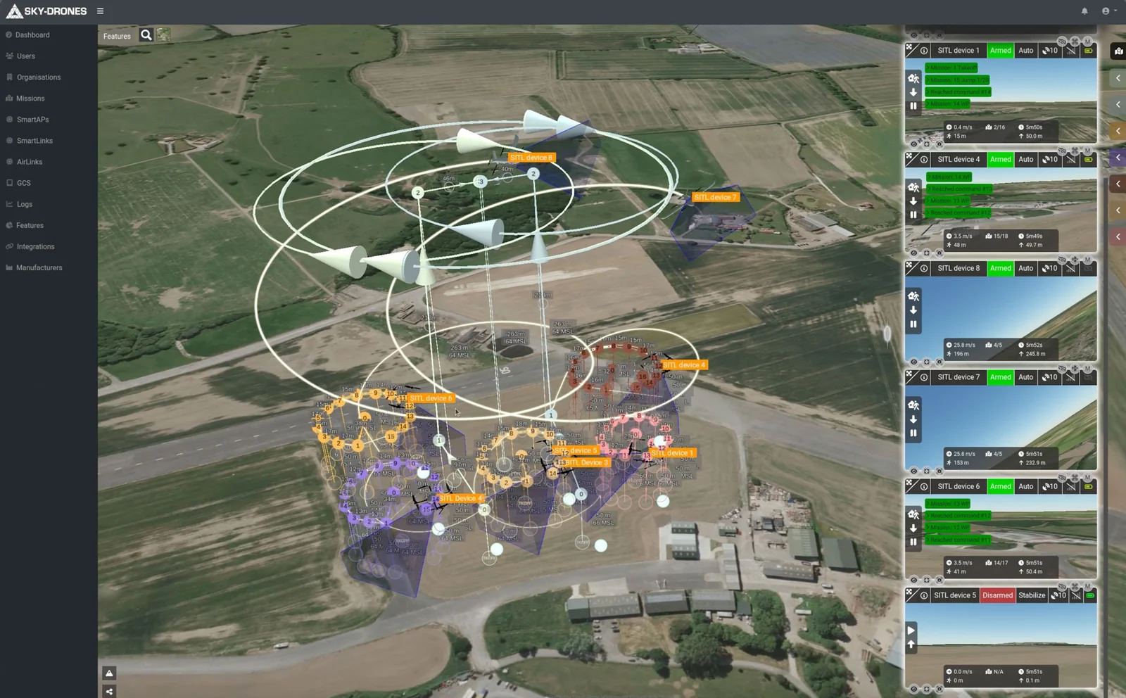 機体位置と飛行経路を統合管理するSky-Drones Cloud画面